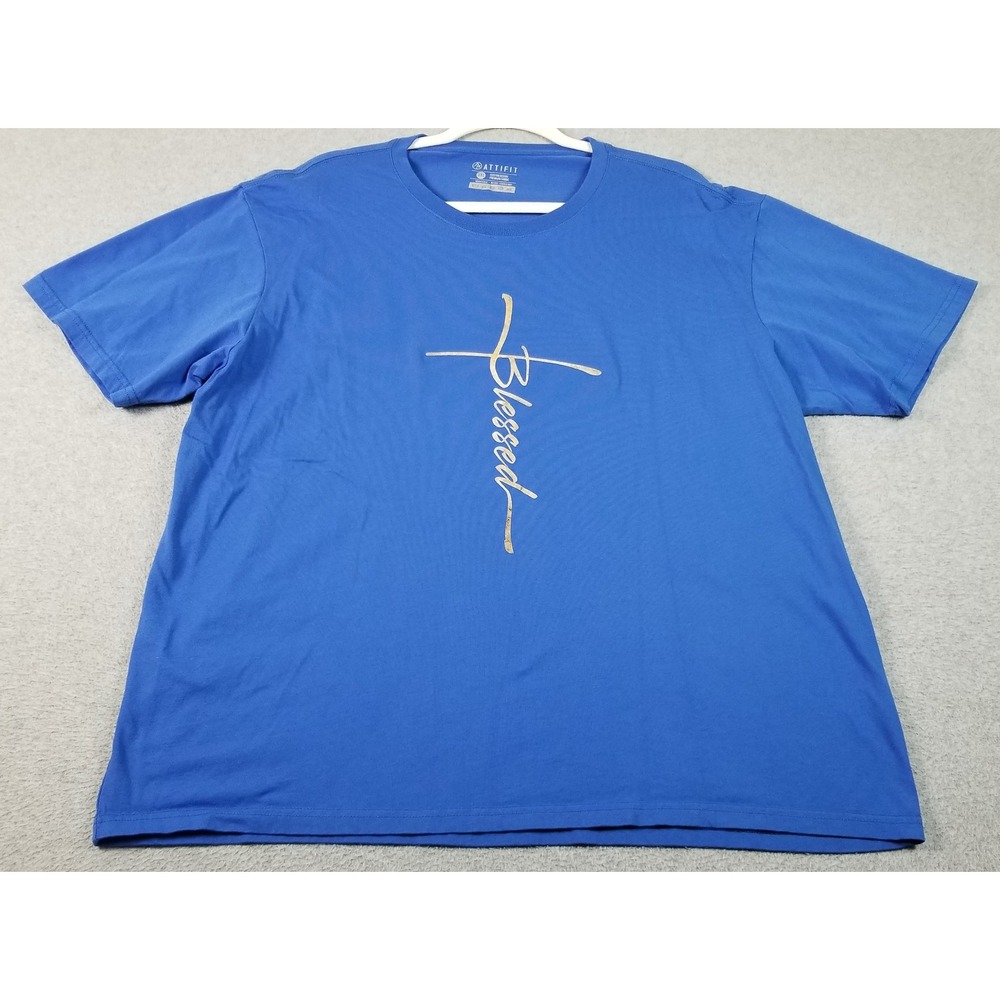 ATTIFIT Blessed T-Shirt Men's 3XL XXXL Blue Short Sleeve Christian Cross Jesus